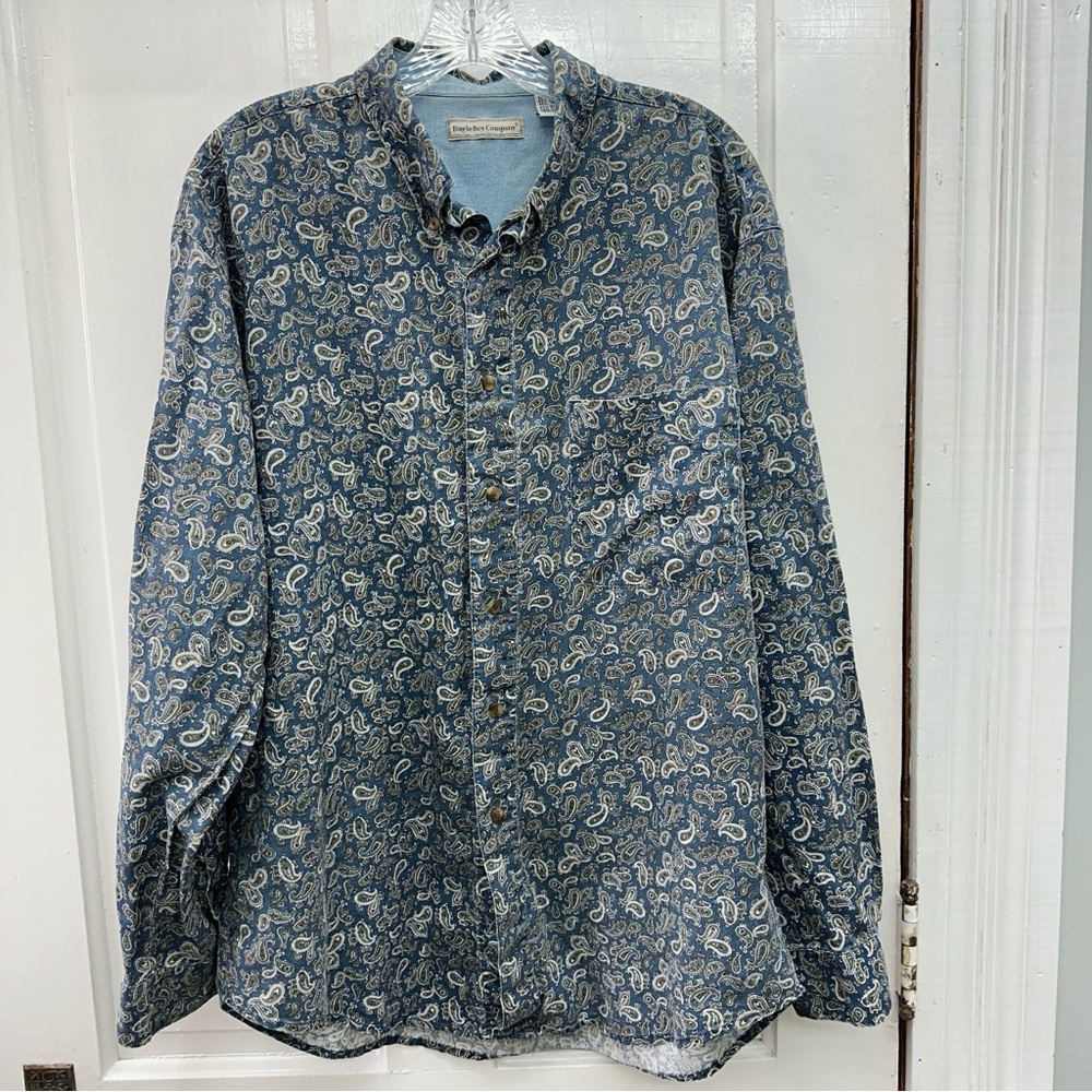 Vintage bugle boy woven long‎ sleeve button down paisley shirt men's large